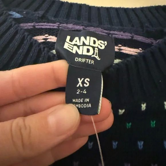 Lands' End Navy Sweater with Striped Hem - Picture 3 of 5